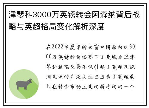 津琴科3000万英镑转会阿森纳背后战略与英超格局变化解析深度 津琴科3000万英镑转会阿森纳背后战略与英超格局变化解析深度